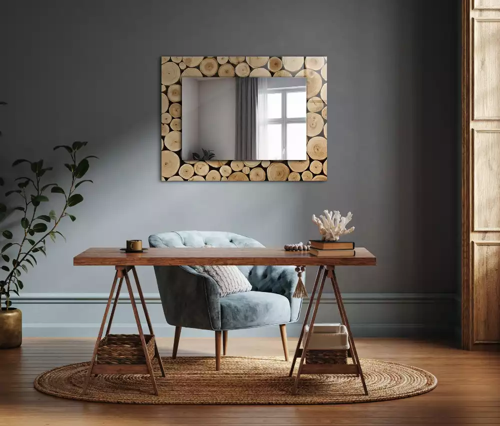 Miroir rectangulaire décoratif coupes de troncs d'arbres