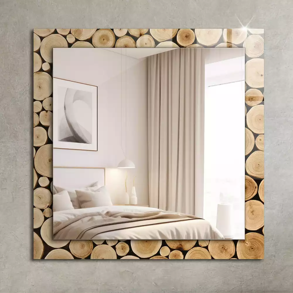 Miroir rectangulaire décoratif coupes de troncs d'arbres