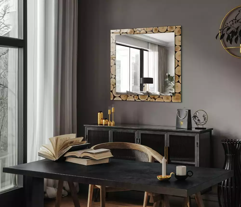 Miroir rectangulaire décoratif coupes de troncs d'arbres