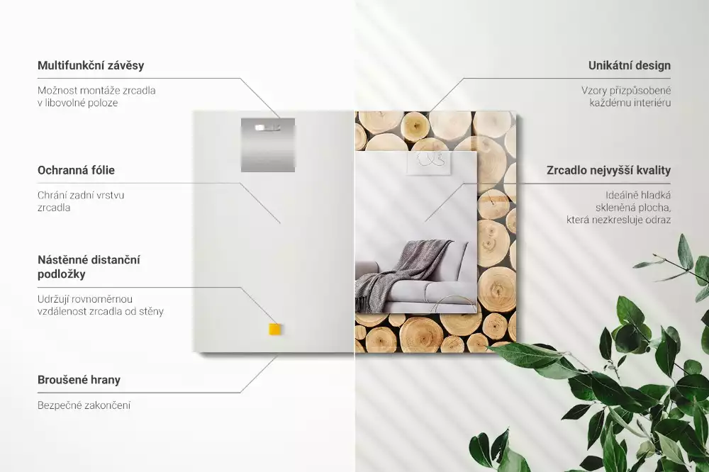 Miroir rectangulaire décoratif coupes de troncs d'arbres