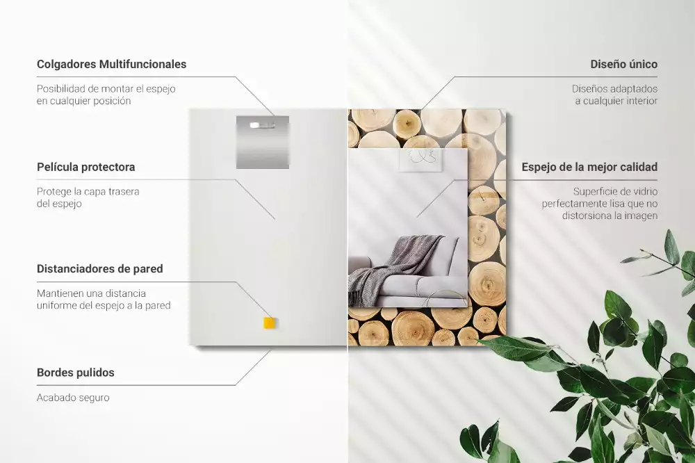 Miroir rectangulaire décoratif coupes de troncs d'arbres