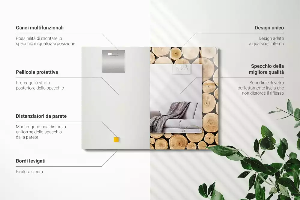Miroir rectangulaire décoratif coupes de troncs d'arbres