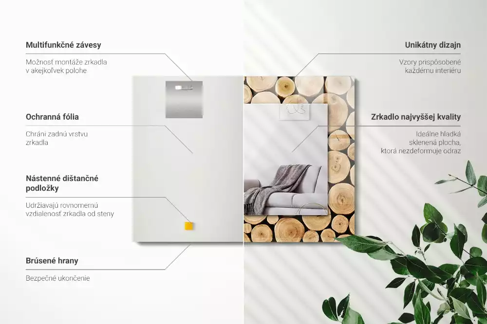 Miroir rectangulaire décoratif coupes de troncs d'arbres