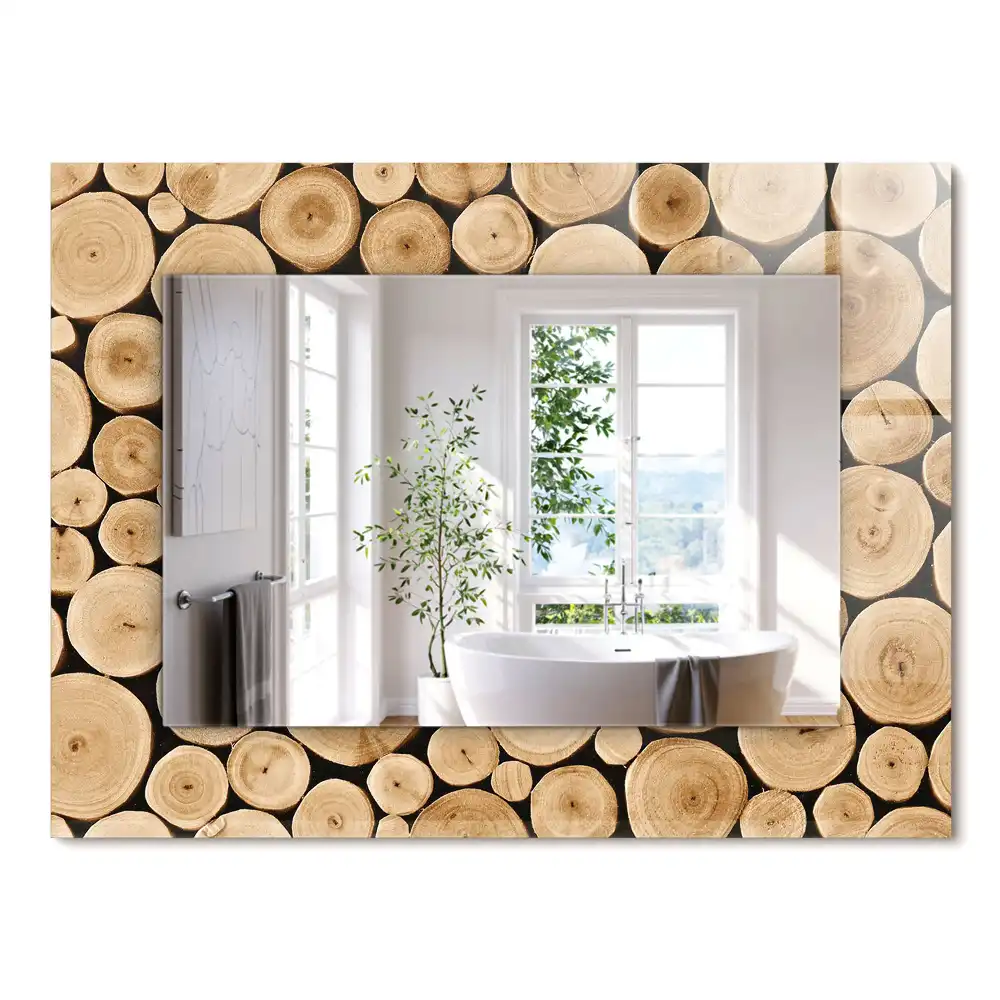 Miroir rectangulaire décoratif coupes de troncs d'arbres