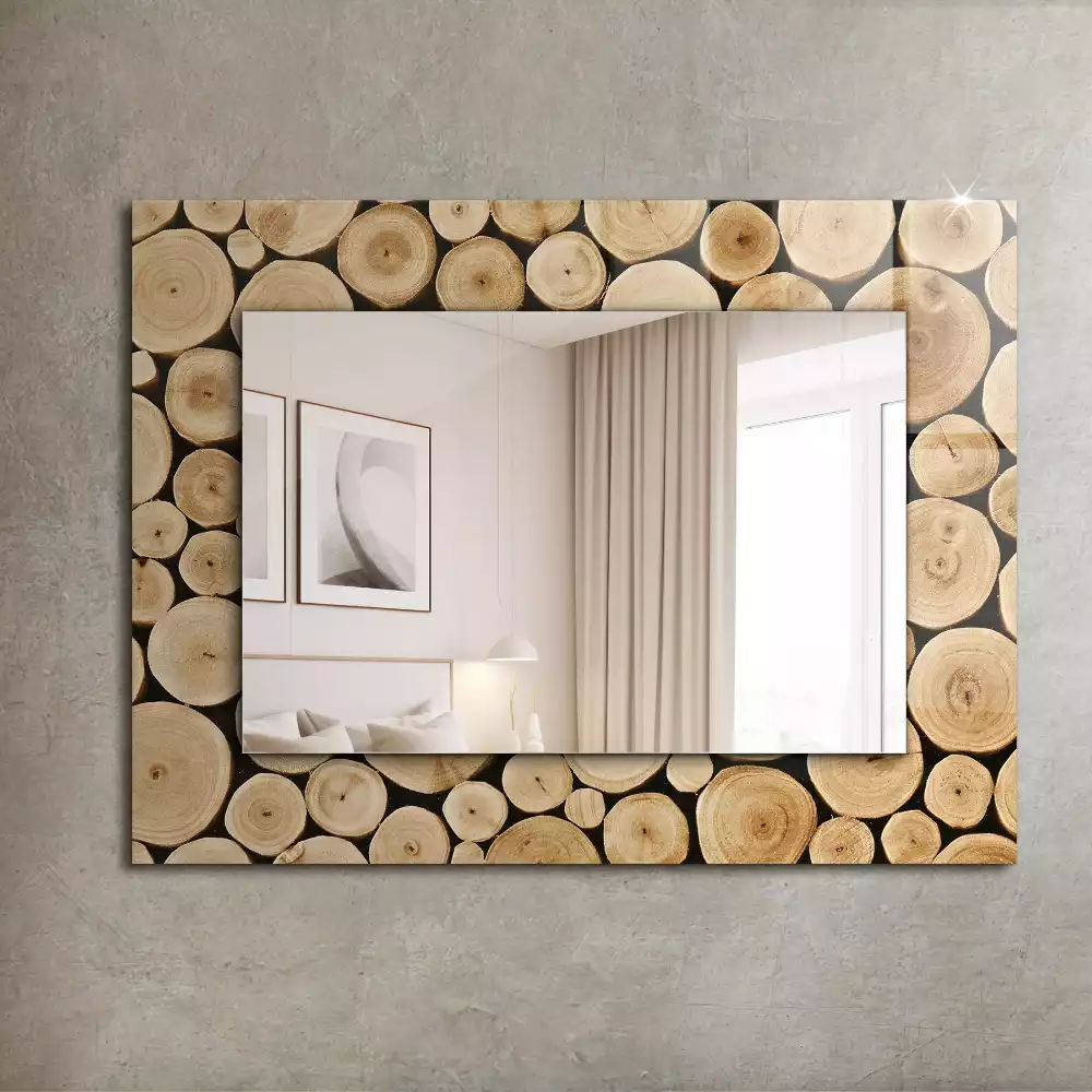 Miroir rectangulaire décoratif coupes de troncs d'arbres