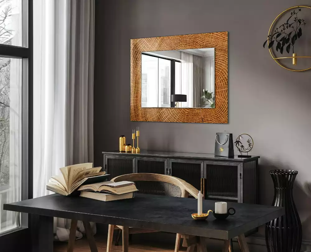 Miroir rectangulaire imprimé cercles de croissance sur tronc
