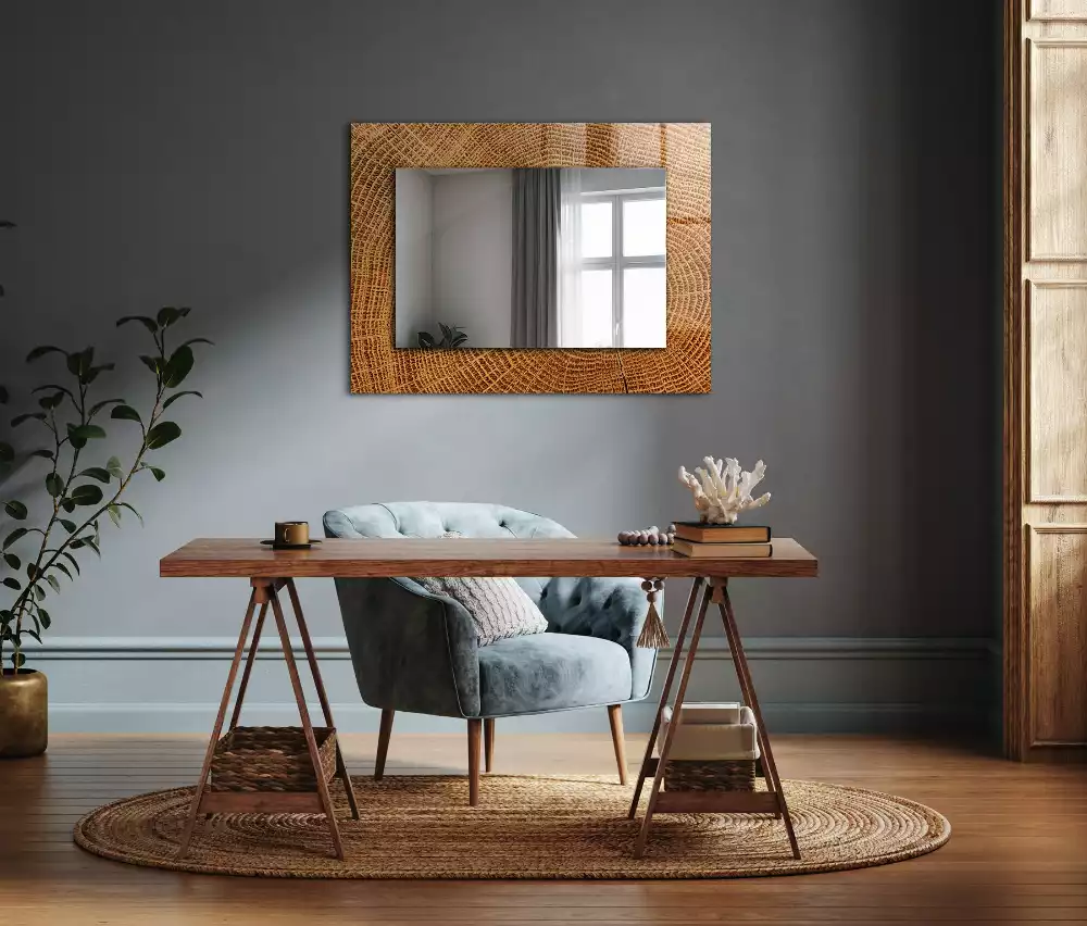 Miroir rectangulaire imprimé cercles de croissance sur tronc
