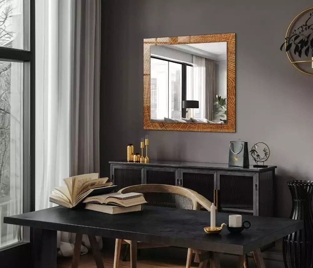 Miroir rectangulaire imprimé cercles de croissance sur tronc