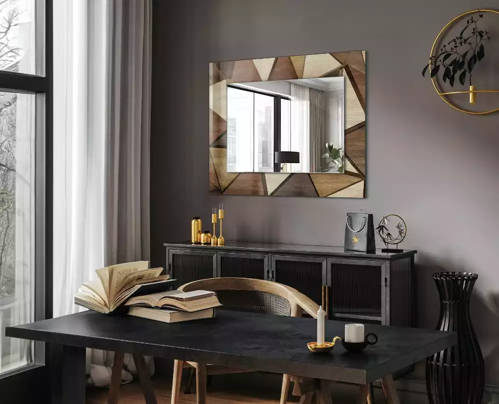 Miroir rectangulaire décoratif imprimé motifs géométriques en bois
