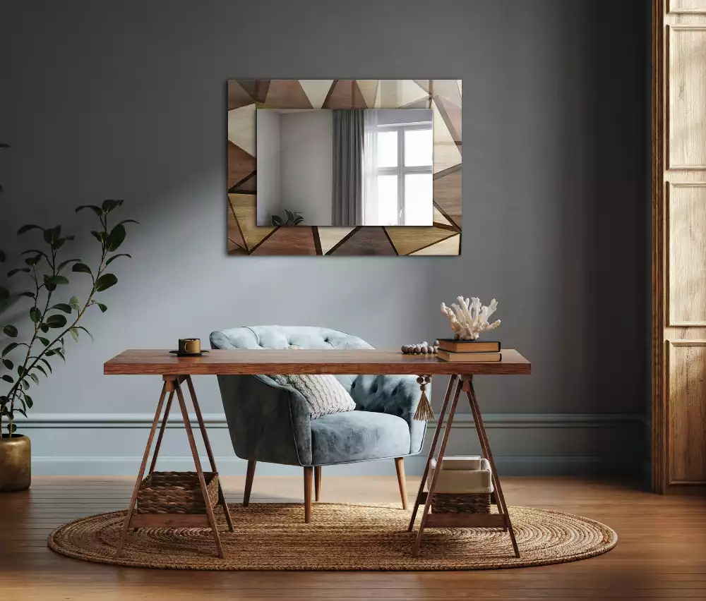 Miroir rectangulaire décoratif imprimé motifs géométriques en bois