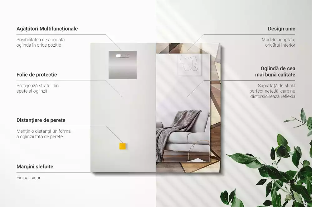 Miroir rectangulaire décoratif imprimé motifs géométriques en bois