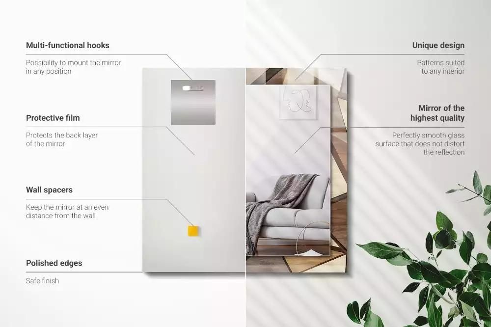 Miroir rectangulaire décoratif imprimé motifs géométriques en bois