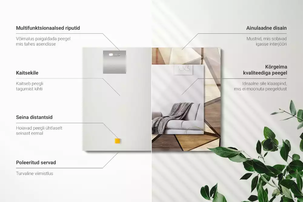 Miroir rectangulaire décoratif imprimé motifs géométriques en bois