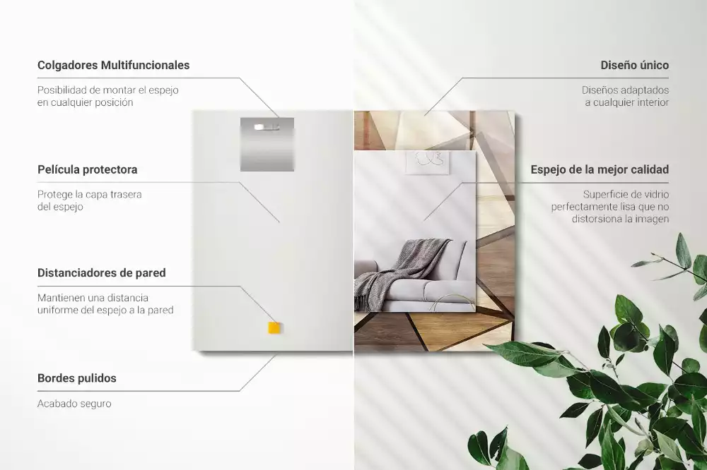 Miroir rectangulaire décoratif imprimé motifs géométriques en bois