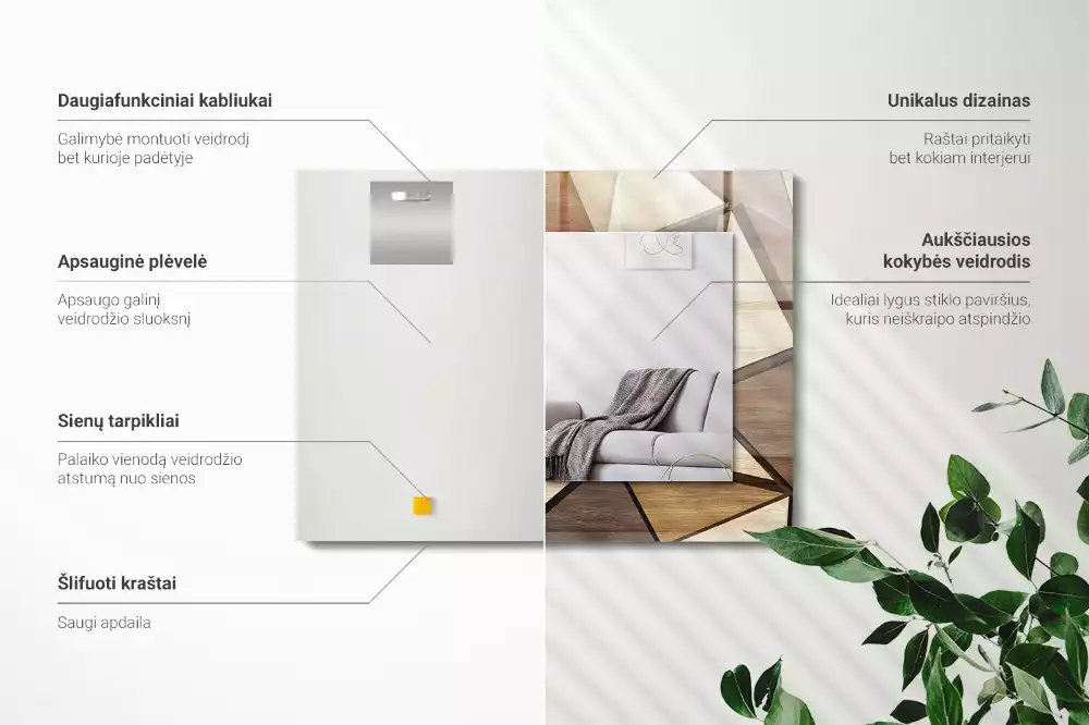 Miroir rectangulaire décoratif imprimé motifs géométriques en bois