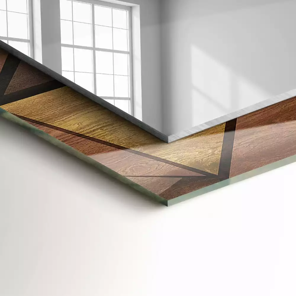 Miroir rectangulaire décoratif imprimé motifs géométriques en bois