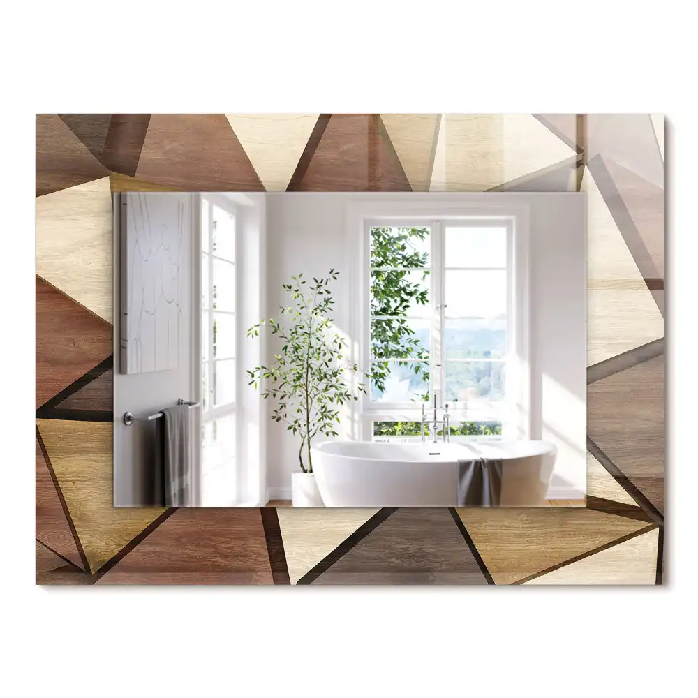 Miroir rectangulaire décoratif imprimé motifs géométriques en bois