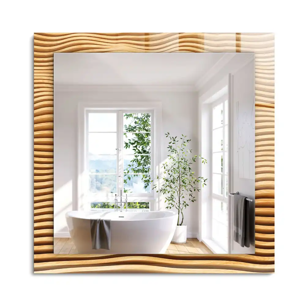 Miroir rectangulaire avec cadre imprimé vagues en bois