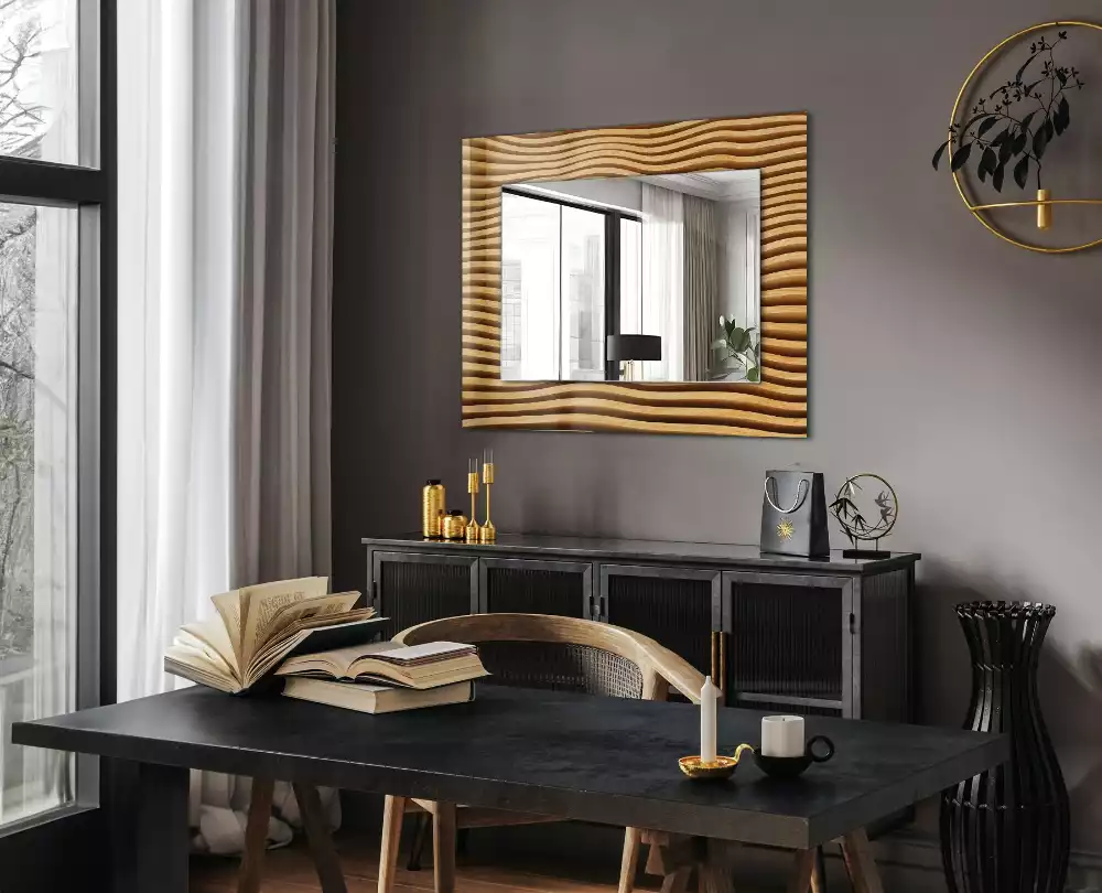 Miroir rectangulaire avec cadre imprimé vagues en bois