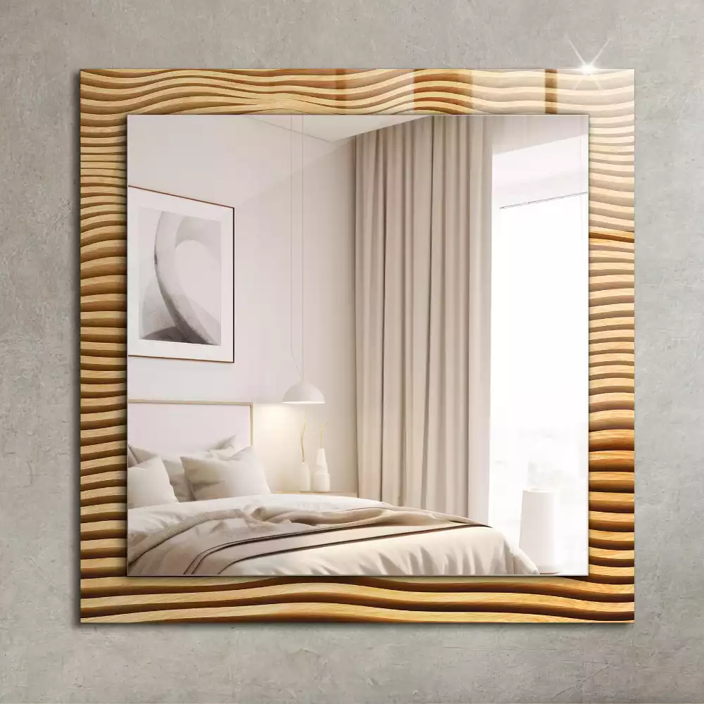 Miroir rectangulaire avec cadre imprimé vagues en bois