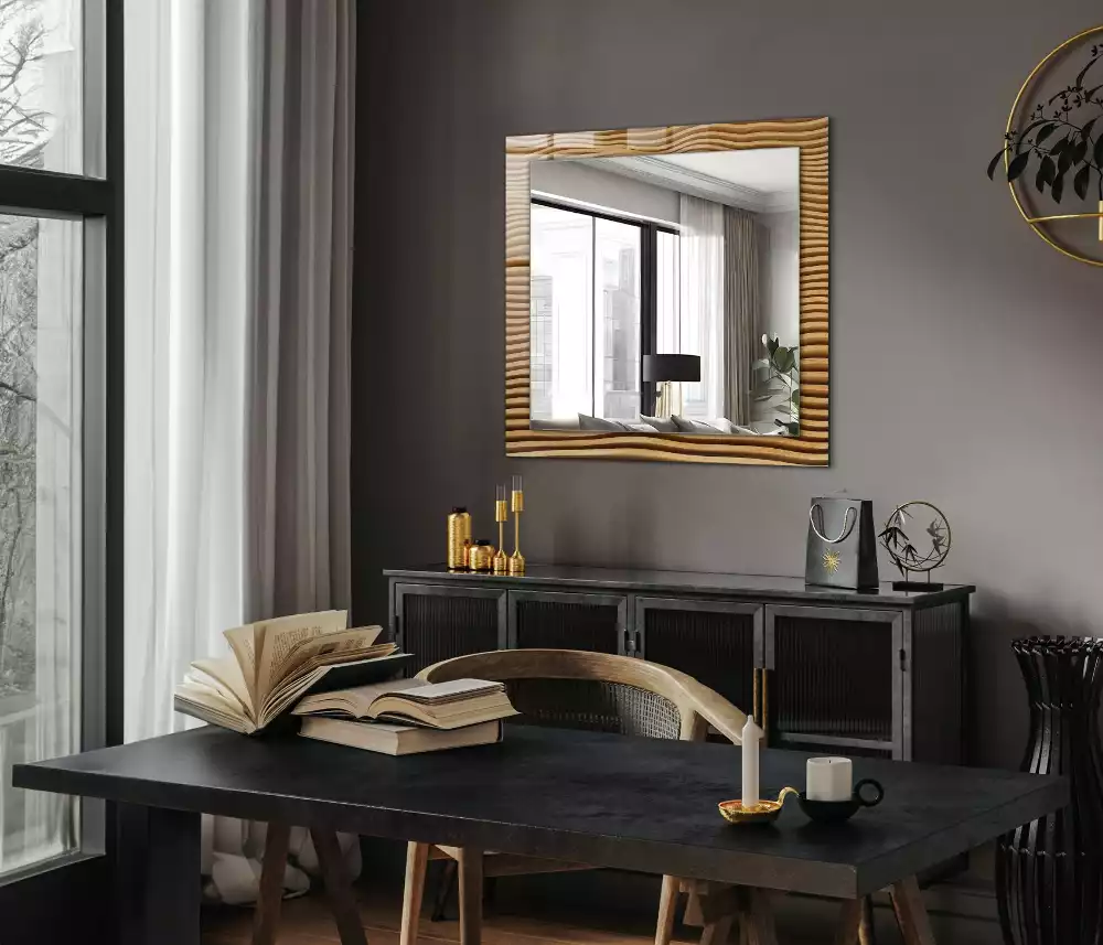 Miroir rectangulaire avec cadre imprimé vagues en bois