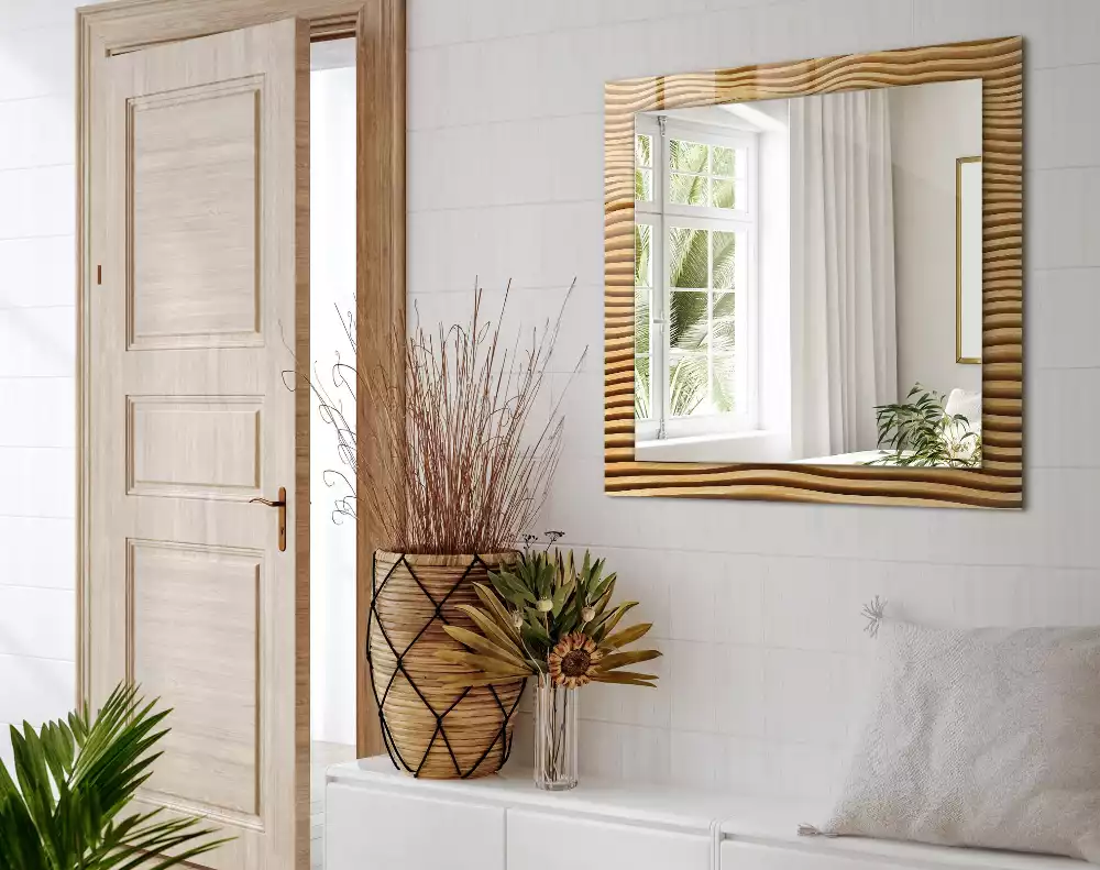Miroir rectangulaire avec cadre imprimé vagues en bois