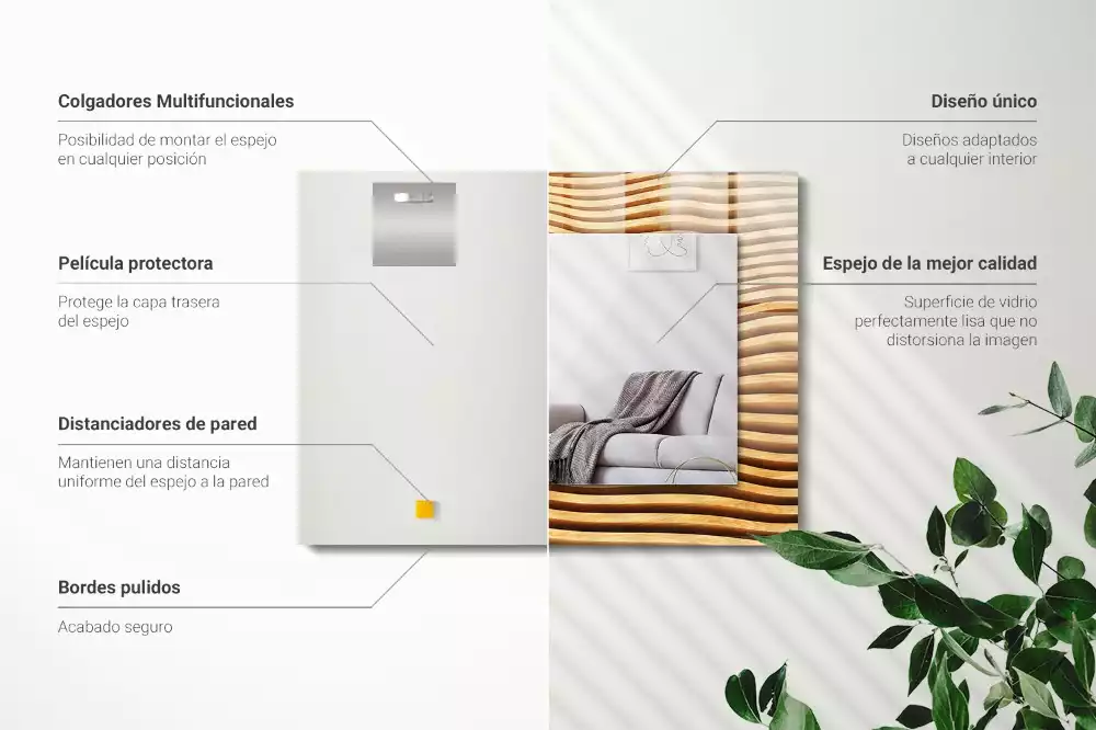 Miroir rectangulaire avec cadre imprimé vagues en bois