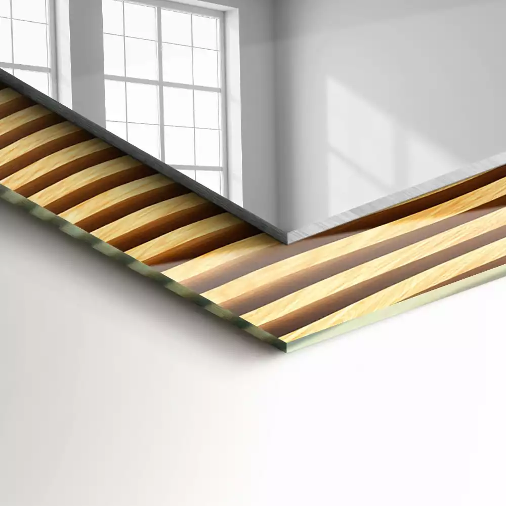 Miroir rectangulaire avec cadre imprimé vagues en bois