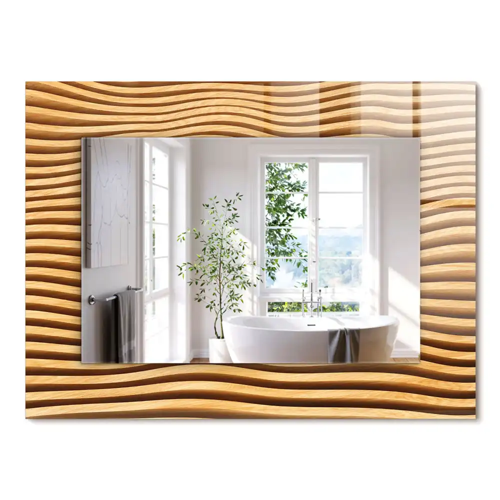 Miroir rectangulaire avec cadre imprimé vagues en bois