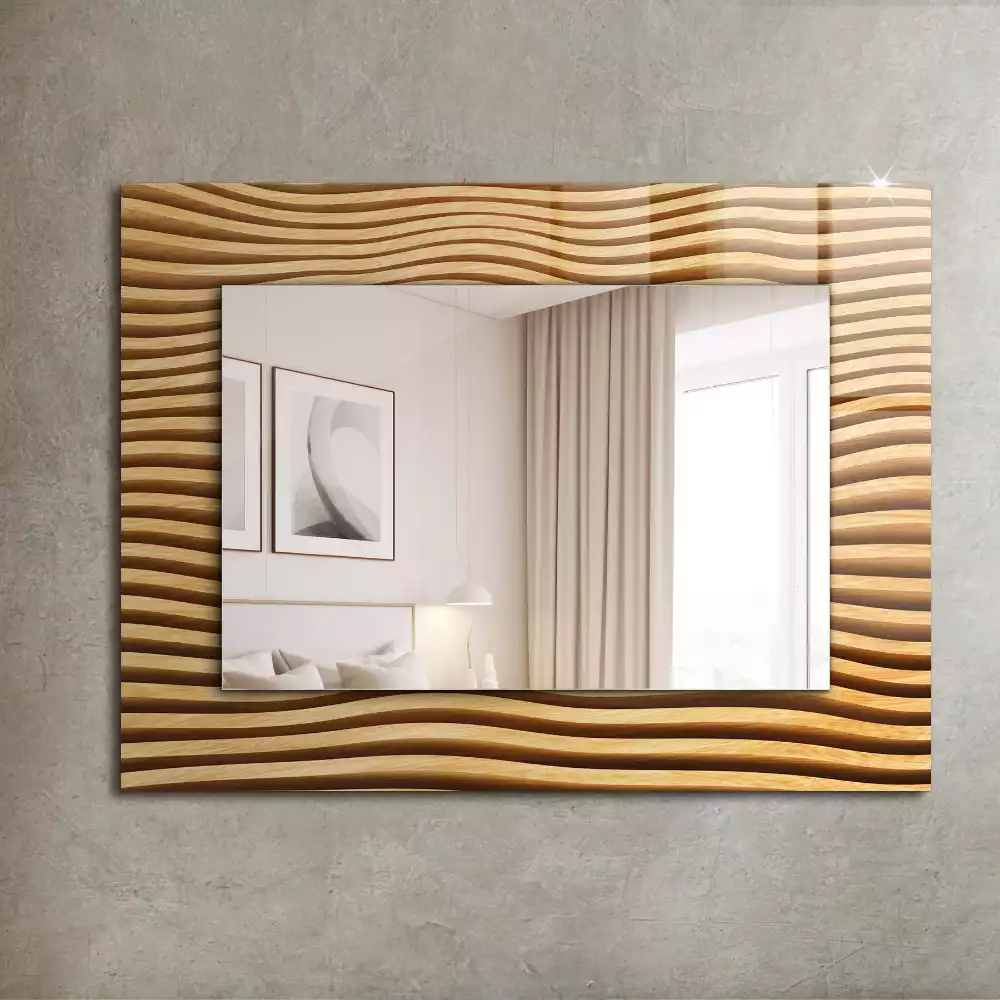 Miroir rectangulaire avec cadre imprimé vagues en bois