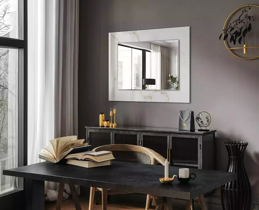 Miroir rectangulaire à cadre imprimé motif de marbre blanc