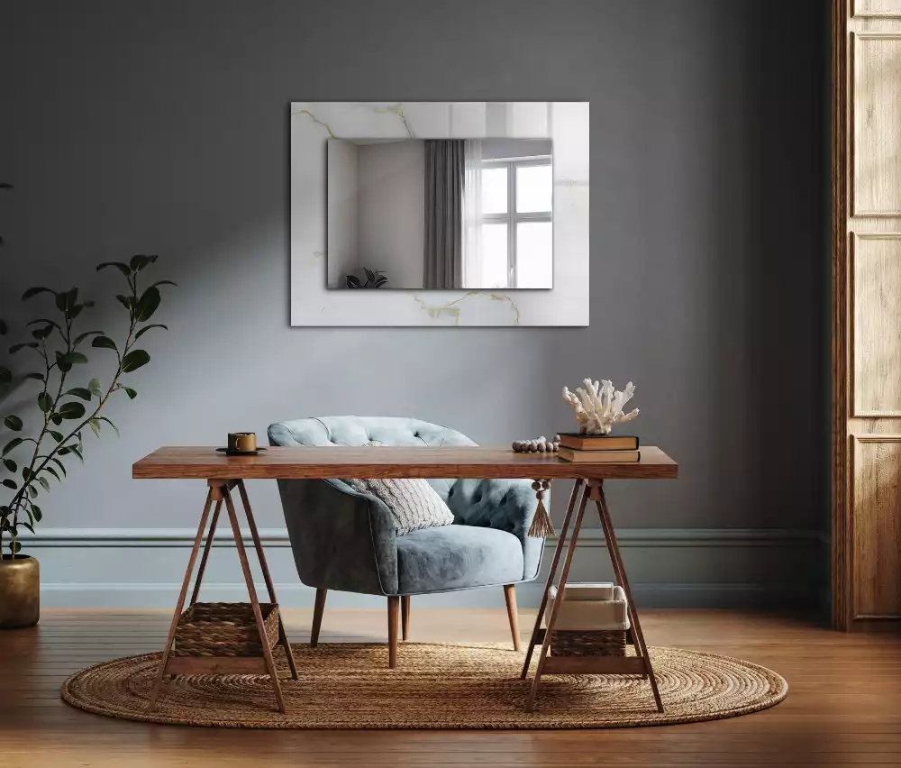 Miroir rectangulaire à cadre imprimé motif de marbre blanc
