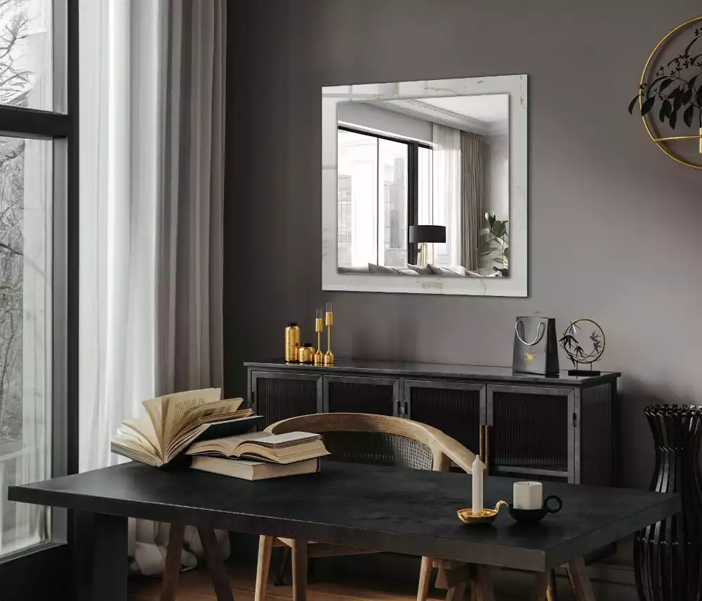 Miroir rectangulaire à cadre imprimé motif de marbre blanc