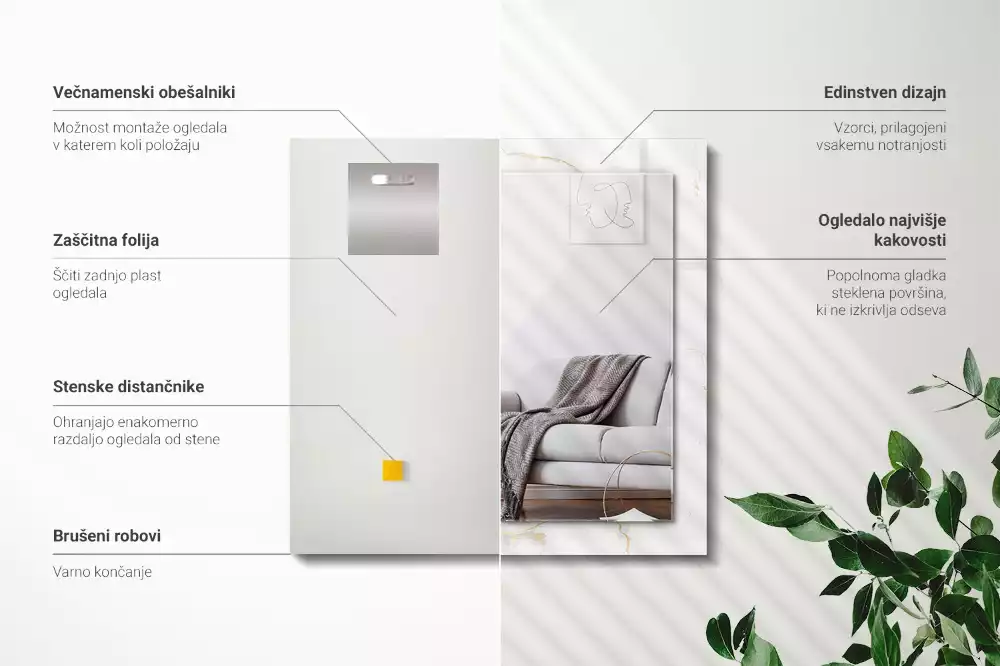 Miroir rectangulaire à cadre imprimé motif de marbre blanc