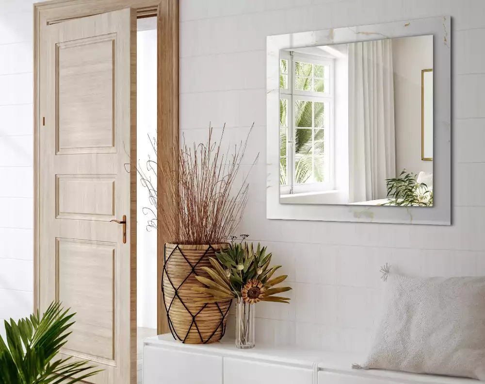 Miroir rectangulaire à cadre imprimé motif de marbre blanc