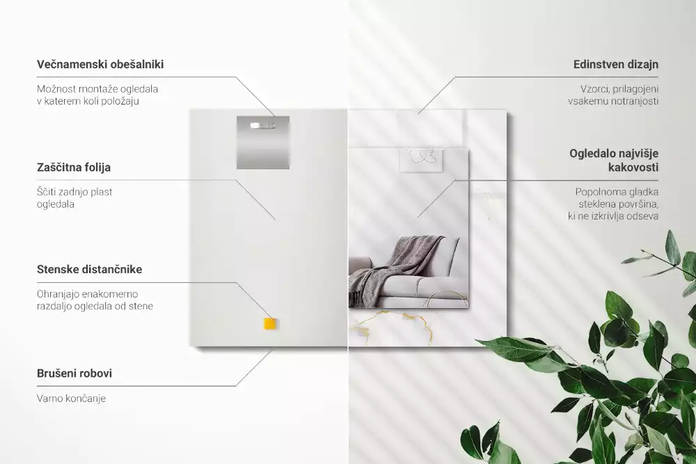 Miroir rectangulaire à cadre imprimé motif de marbre blanc