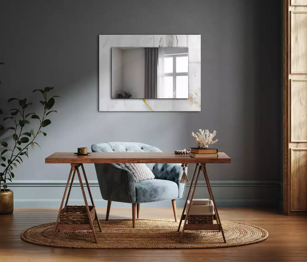 Miroir rectangulaire imprimé motif de marbre blanc