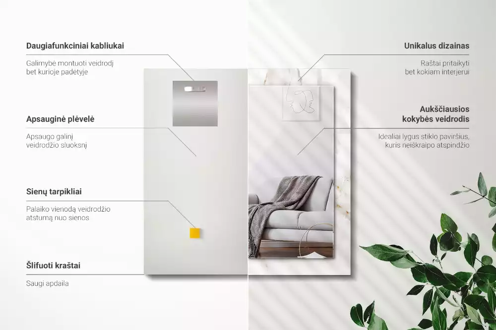 Miroir rectangulaire imprimé motif de marbre blanc