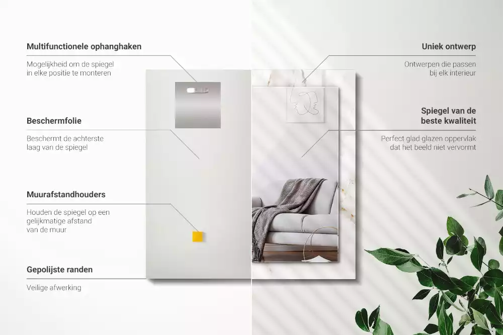 Miroir rectangulaire imprimé motif de marbre blanc