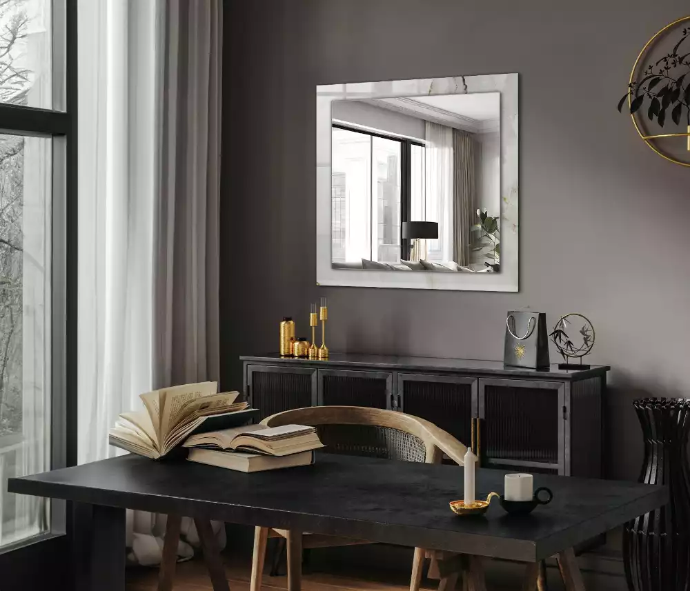 Miroir rectangulaire imprimé motif de marbre blanc