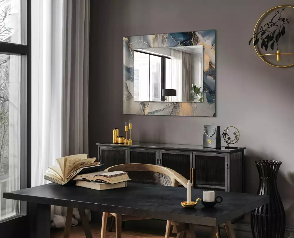 Miroir rectangulaire décoratif imprimé art abstrait bleu clair