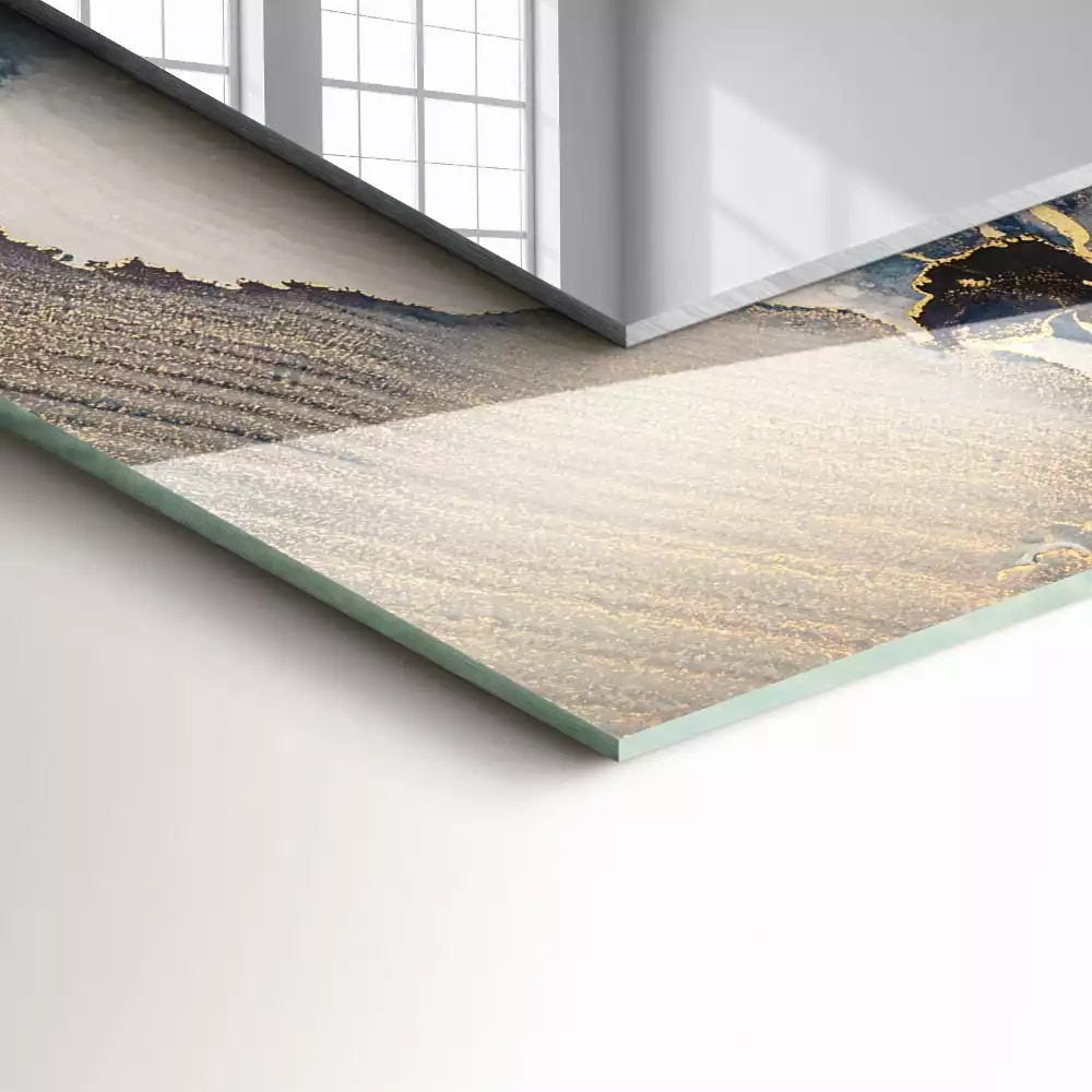 Miroir rectangulaire décoratif imprimé art abstrait bleu clair