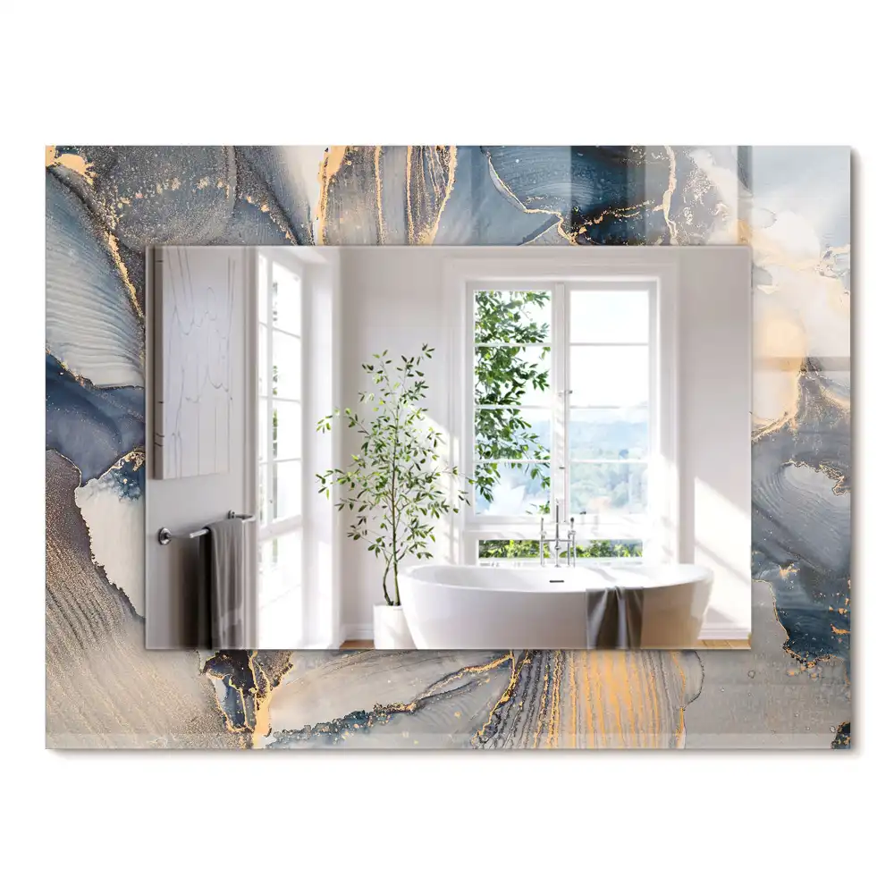 Miroir rectangulaire décoratif imprimé art abstrait bleu clair