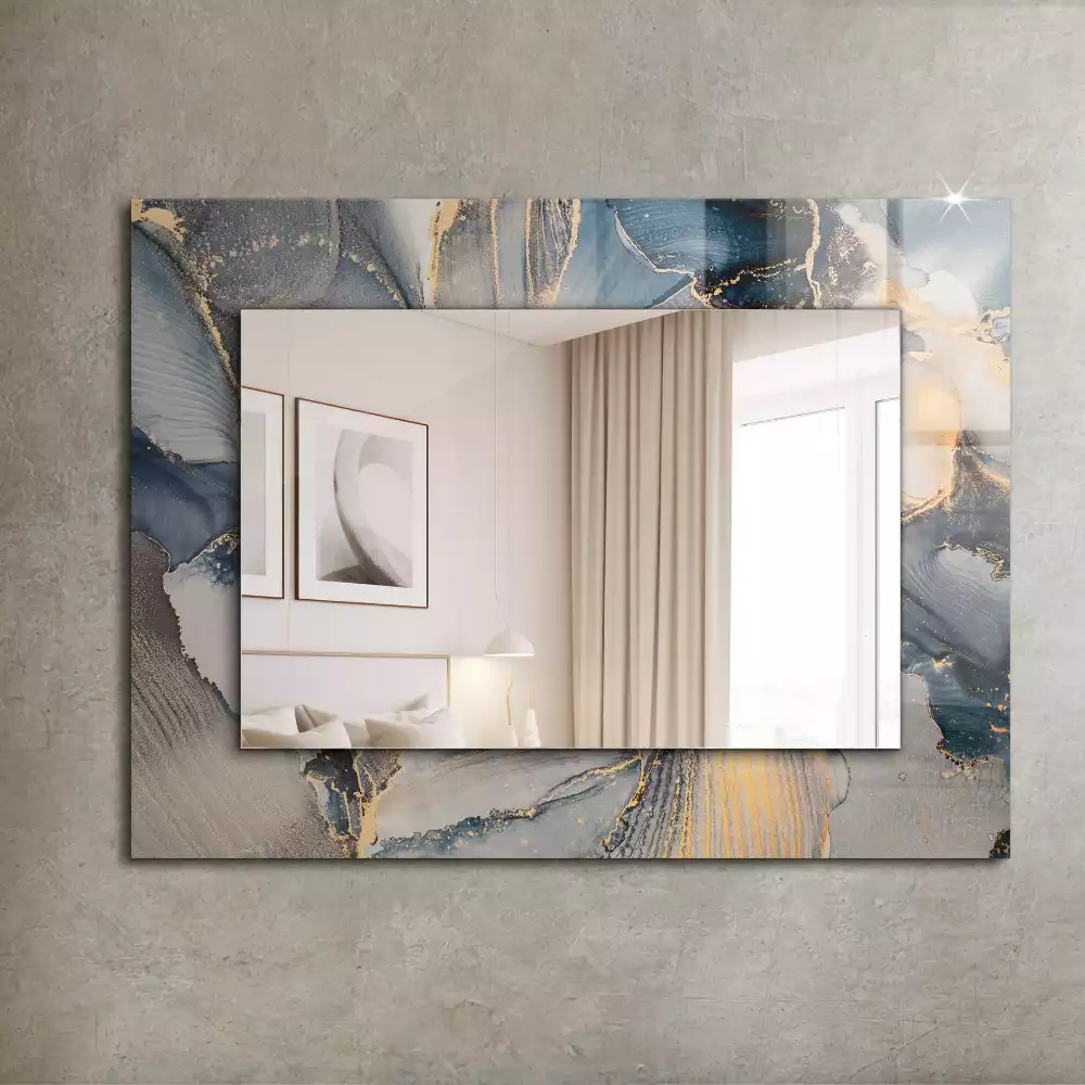 Miroir rectangulaire décoratif imprimé art abstrait bleu clair