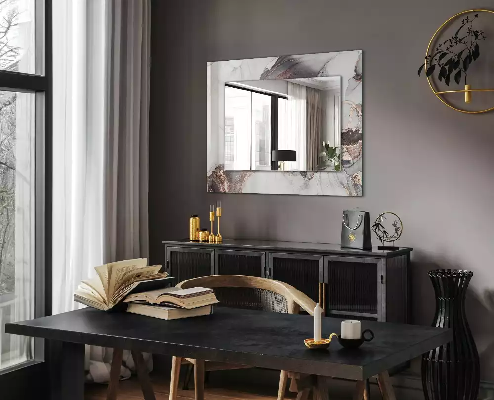 Miroir rectangulaire avec cadre imprimé art abstrait marbré