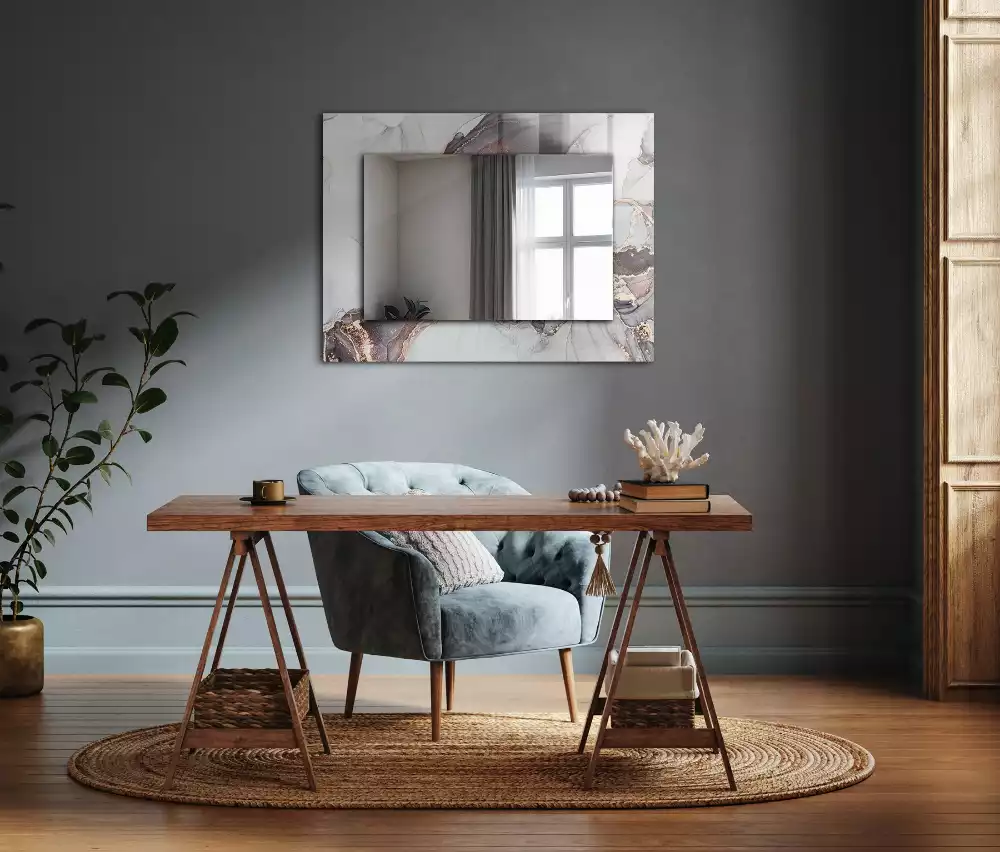 Miroir rectangulaire avec cadre imprimé art abstrait marbré