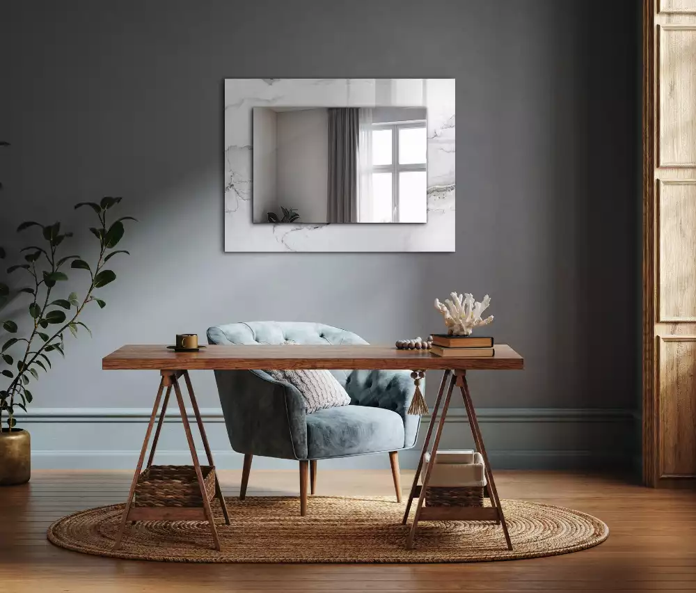 Miroir rectangulaire décoratif motif de marbre blanc