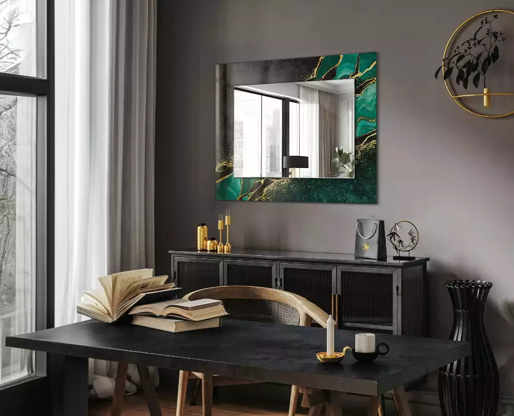 Miroir rectangulaire imprimé motifs abstraits verts