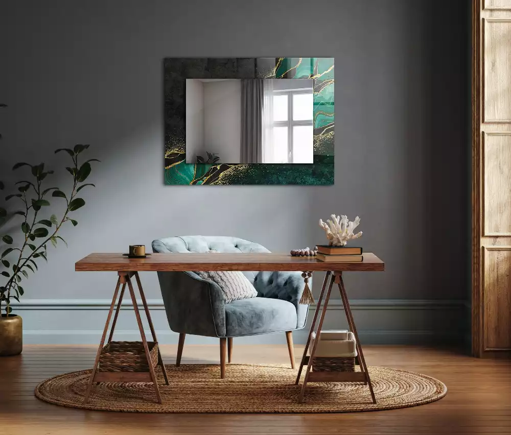 Miroir rectangulaire imprimé motifs abstraits verts
