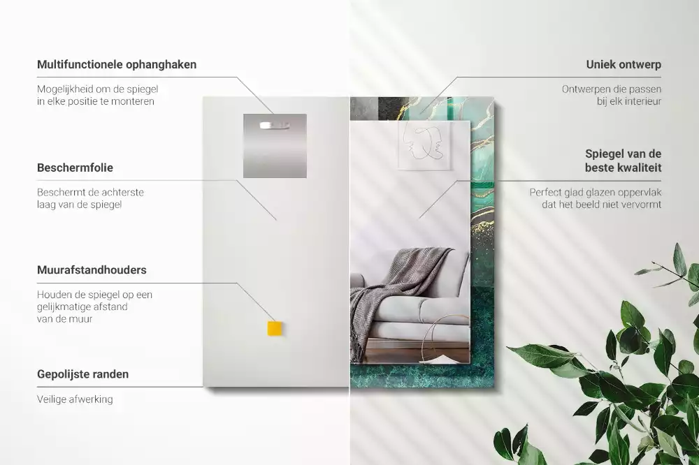 Miroir rectangulaire imprimé motifs abstraits verts
